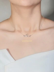 1 件时尚玫瑰爱心吊坠项链，925 纯银可调节长度女士项链，礼物 - 銀色 - 查看 5