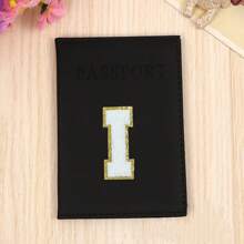 Chic Personalized Passport Holder For Women & Teens - Initial PU Leather Wallet With 26 Letter Patches, Stylish Travel Card Case, Perfect Unique Gift For Her, Enhance Your Jetset Style Travel Essentials School Back To School School Supplies Holiday Holiday Essentials Vacation Accessories Passport Cover - Black - View 33