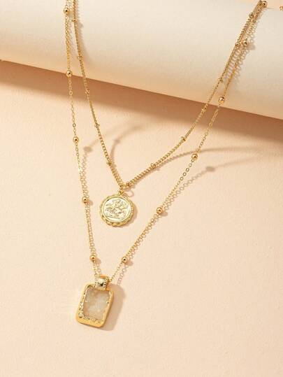 1pc Double Layer Pendant Necklace