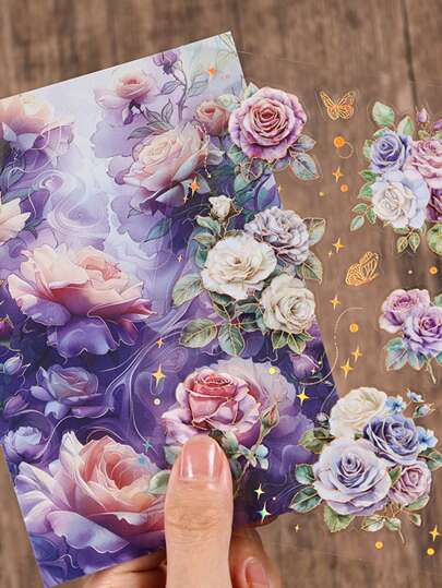 4 Sheets/Pack Hot Stamping Retro Flowers Plant Collage Material Paper For Background Vintage Junk Journal Ephemera Aesthetic Stickers Album Scrapbooking