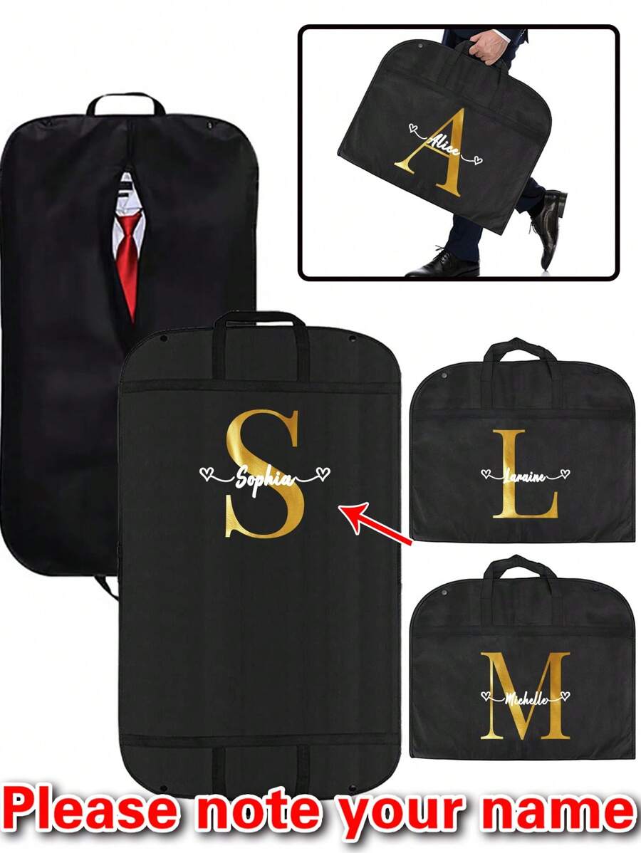 1pc Customized Portable Dustproof 1pc 1pc Clothing Covers Personal Tailor Nonwovens Waterproof Clothes Dust Cover Tote Bags Personalized Custom Pattern Name Initials A To Z Letter Clothes Dust Case Dress Protector Garment Bags Outdoors Close Organizer Dress Cover Suit Coat Storage Bag Garment Bags Wardrobe Hanging Garment Protector Cover Bag, Multifunction, Versatile, Large Capacity, Lightweight, Functional, Practical, All-Purpose, Colorful, Cute, Adorable, Contracted, Funny, Kawaii, Y2K, Minimalist, Commuting, Business Casual, Basics, Custom, Personalized, Unique, Customized, Ideal Gifts For Him, Ideal Gifts For Her, Her, Boyfriend, Girlfriend, Family, Friends, For Anniversaries, For Birthdays, For Holiday/ Vacation, For Outdoors/Outings/Travel/Hiking/Stadium/Sports/Climbing, For Business/Commute/Work/Office, Travel