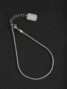 1pc Beach Style Women's Shiny Silver & Gold Stainless Steel Name Pendant Anklet - Silver - View 21