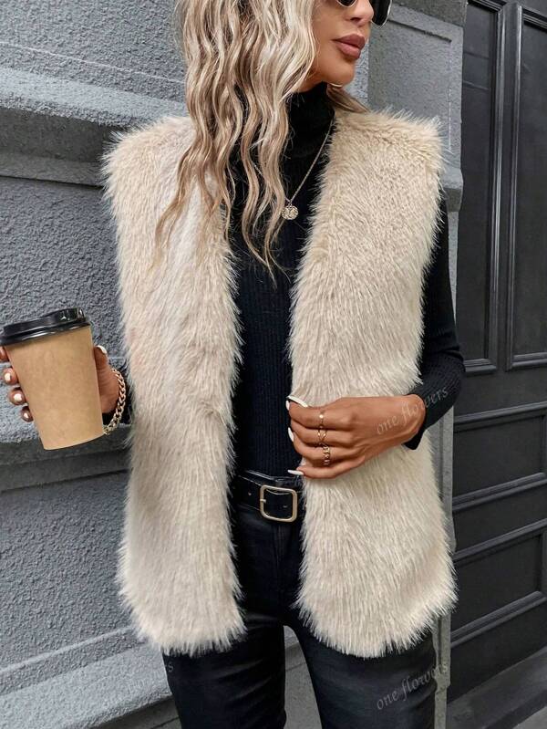 Sleeveless Zip-Up Fluffy Gilet