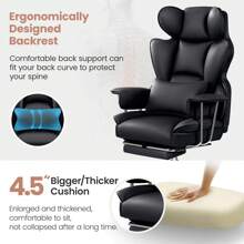 Actflame Premium Ergonomic Office Chair For Large & Tall Individuals - Executive Style High-Back Leather Computer Chair, Featuring Lumbar Support & Integrated Footrest - Perfect For Spacious Homes & Offices - Black - View 5
