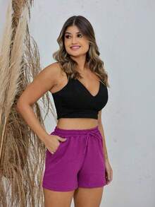 A-Lows A&L Short Duna Waist Elastane Plain Basic (S TO L 5) PLUS SIZE - 玫瑰紅 - 查看 2
