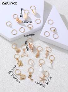 24件套女士简约优雅沙滩风发饰套装 - 海星、海龟、贝壳、珍珠、海洋系列发夹和发圈，适合日常、度假、派对，也是送给闺蜜的礼物。 - 金色 - 查看 6