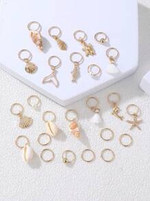 24件套女士简约优雅沙滩风发饰套装 - 海星、海龟、贝壳、珍珠、海洋系列发夹和发圈，适合日常、度假、派对，也是送给闺蜜的礼物。 - 金色 - 查看 4