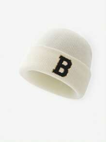 1pc Kids 26 Alphabet Knitted Beanie Hat, Fashionable Brimless Cap For Boys And Girls Winter Warmth Styling