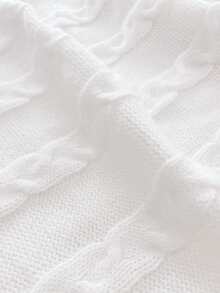 Women's Elegant Simple Ribbed High Neck Cable Knit Midi Sweater Dress - White - View 4