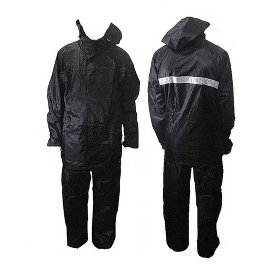 Motorcycle Raincoat Motorcycle Jacket Pants Reinforced Set - 黑色 - 查看 1