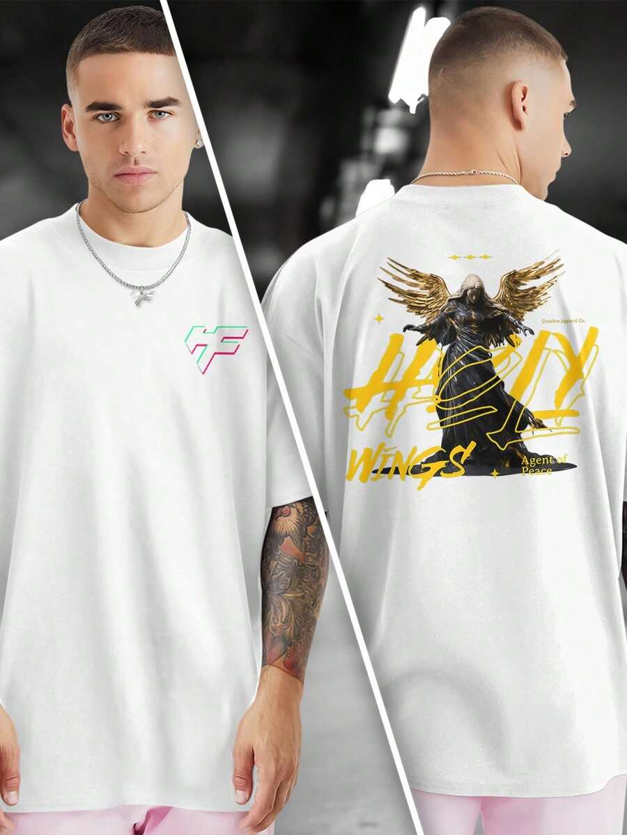 GOLD WINGS 100% Cotton Front And Back Printed T-Shirt GPJ1 - 白色 - 查看 1