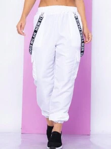 Women's Tactel Cargo Pants Boyfriend Windbreaker Jogger Pants With Pockets - trắng - Xem 1