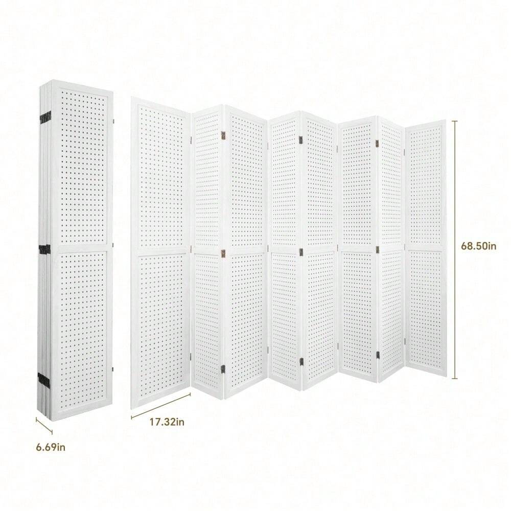 8 Panel Room Divider, 5.6Ft Pegboard Display Wooden Room Divider
