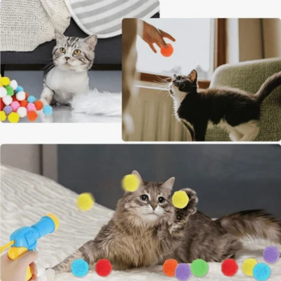 20/50/100pcs Soft Plush Ball Cat Toy Launcher - Interactive Fun - Exercise & Bonding - Great For Indoor Play (Random Color Launcher!)