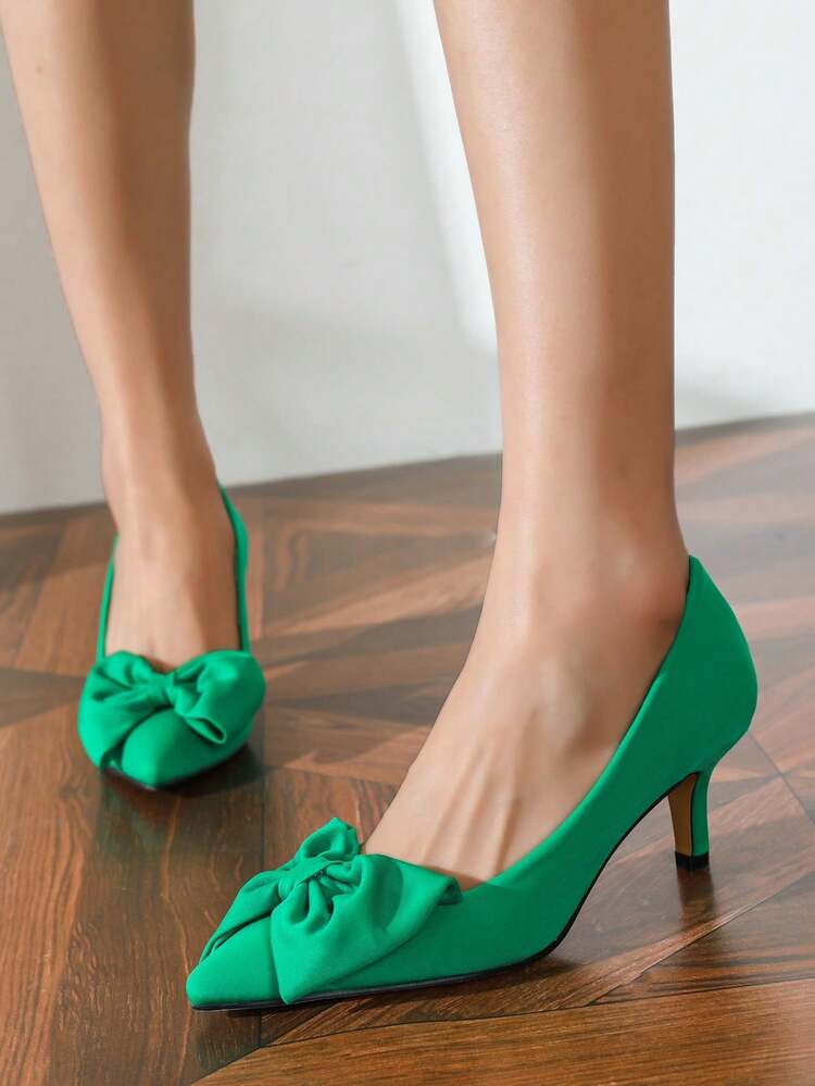 Tacones de aguja de tacón alto con punta puntiaguda y lazo para mujeres - verde menta - Ver 5