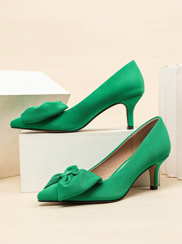 Tacones de aguja de tacón alto con punta puntiaguda y lazo para mujeres - verde menta - Ver 3