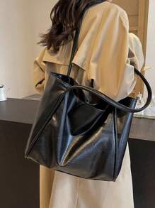 Large Capacity Women's Tote Bag, New Handbag, High-End Soft Large Capacity Bag, Niche Design Shoulder Bag, College Student Commuter Bag, Underarm Bag, Casual Minimalist Soft Bag, Relaxed Versatile Bag, Suitable For Shopping, Dates, Business Travel And Daily Use, Autumn/Winter New Large Capacity Shoulder Tote Bag, Women's Tote Bag, Women's Work Bag, Ideal For Elegant Daily And Special Occasions - Black - View 4
