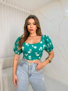 Corset Blouses With New Printed Bodice - Green - View 3