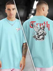 TRUTH HOLY 100% Cotton Front And Back Printed T-Shirt GPJ1 - Màu xanh nhạt - Xem 1