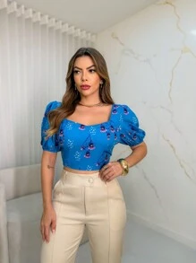Corset Blouses With New Printed Bodice - Blue - View 3