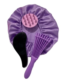 KUAILE BIJUX Octopus Brush Kit + Magic Brush + Silicone Massager And Satin Hair Cap - 紫色 - 查看 1