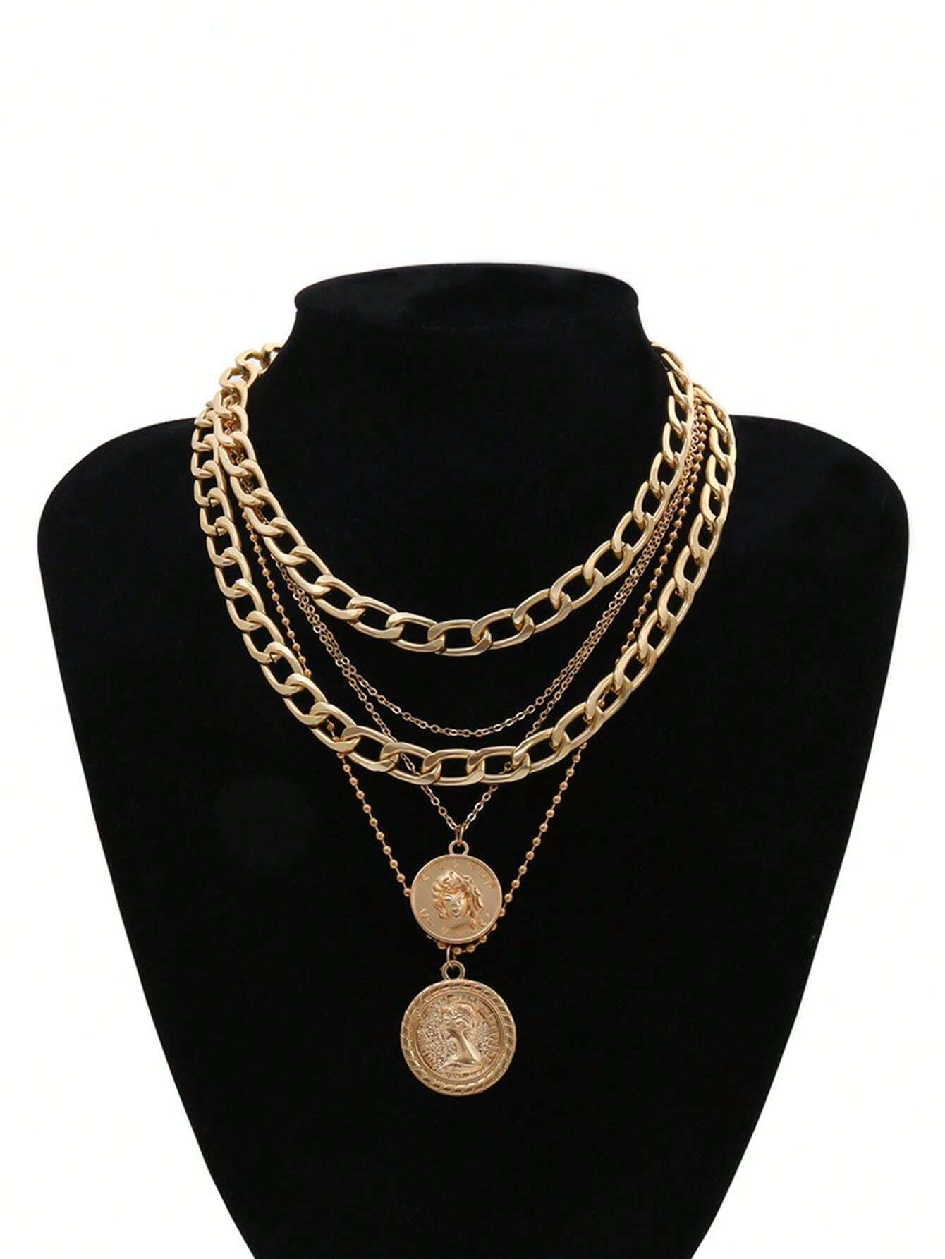Collar con colgante en forma de cabeza humana redonda de varias capas ...