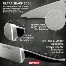 KONOLL 3/7 件套，高端厨师刀套装，配备德国刀片和人体工学手柄的专业厨房刀具系列，面包刀，多用途刀，水果刀，厨房用品 - 3 件組刀具 - 查看 5