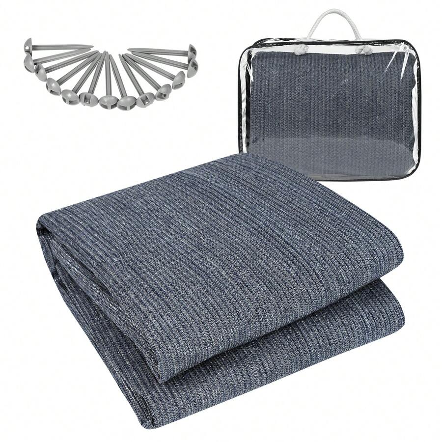 YUENFONG Awning Carpet, Outdoor Camping Mat, Carpet For Tent, Mobile Home Made Of HDPE, Waterproof Tent Tarpaulin With Eyelets (2.5x3m, 2.5x4m, 2.5x5m, 3x3m, 3x4m, 3x5m, 3x6m, 4x5m, 4x6m) - 灰藍色-3*6m - 查看 1