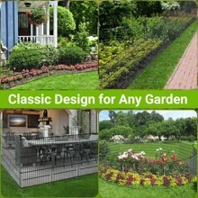 10 Panels No Dig Decorative Outdoor Garden Fence For Yard, 32 In(H) X 23.6 Ft(L) Animal Barrier Fencing Rustproof Metal Wire Panel Border For Dog, Rabbits, And Patio Temporary Ground Stakes - màu đen - Xem 5