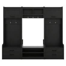 4-In-1 Detachable Hall Tree With Storage And 7 Hooks, Multiple Functions Hallway Coat Rack With Storage Drawers And Cabinet, Antique Beige Shoe Bench For Entryway Hallway - 黑色+刨花板+MDF-1 - 查看 9