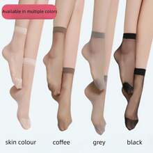10 Pairs Women Short Stockings, Sheer Black, Breathable, Transparent Skin-Colored Anti-Snag Crystal Stockings, Suitable For Summer