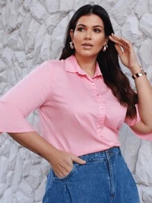 Camisa Tricoline Curvy Rosa - Aline Meneghetti