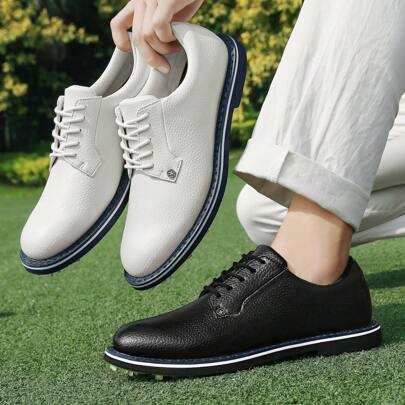 Men's Golf Shoes, Professional Classic Business Style Solid Color, Four Seasons Lace-Up Non-Slip Outdoor Sports, Leather Upper Rubber Sole EVA Insole Golf Shoes. Suitable For Daily Business, Narrow Foot, Suggest Ordering One Size Up