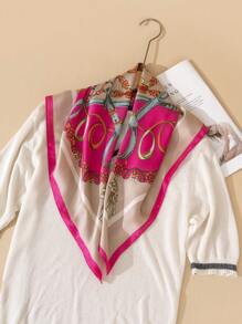 1pc Imitation Silk Printed Scarf Headband Hair Accessories Versatile Neckerchief For Daily Use Bandana - Hot Pink - View 3