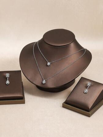 rakol 3 件优雅铜方晶锆石项链和耳环套装，适合女性日常佩戴、派对、装饰