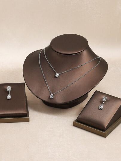 rakol 3 件优雅铜方晶锆石项链和耳环套装，适合女性日常佩戴、派对、装饰