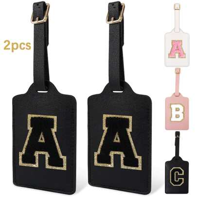 2 包个性化首字母行李牌，适用于带有雪尼尔字母的行李箱，可爱字母行李牌，带字母组合的行李牌，适用于行李袋的旅行礼物，适合女性、男性、儿童、青少年行李牌旅行配件、旅行必需品、海滩暑假旅行整理器、返校包、学校配件、学校用品