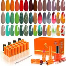 Lavender Violets Gel-Nagellack, 25 Stück, Blühendes Gel/Basis/glänzend/matt, Decklack, Punktier-/Zeichnungs-Nagelpinsel, Maniküre, Frühherbst, Orange-Grün, Farbwechsel, Katzenaugen-Effekt, Magnete, UV-LED-Lack, C404