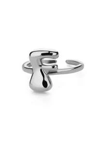 1pc 26 Letter Thick Band Ring, Unisex Smooth Stainless Steel Letter Ring, European & American Style Finger Jewelry Accessory - Silver - View 21