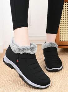 Women's Winter New Ankle Boots, Non-Slip Soft Bottom, Warm Mother Boots, Thick Comfortable Platform Slip-On Warm Boots, Match Sweater Dress - Black - View 5