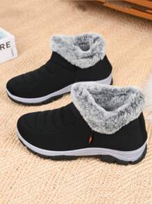 Women's Winter New Ankle Boots, Non-Slip Soft Bottom, Warm Mother Boots, Thick Comfortable Platform Slip-On Warm Boots, Match Sweater Dress - Black - View 3