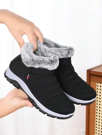 Women's Winter New Ankle Boots, Non-Slip Soft Bottom, Warm Mother Boots, Thick Comfortable Platform Slip-On Warm Boots, Match Sweater Dress