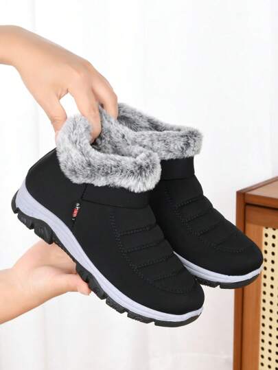 Women's Winter New Ankle Boots, Non-Slip Soft Bottom, Warm Mother Boots, Thick Comfortable Platform Slip-On Warm Boots, Match Sweater Dress