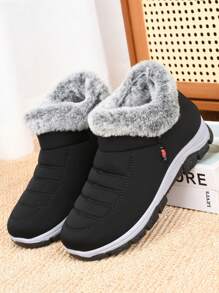Women's Winter New Ankle Boots, Non-Slip Soft Bottom, Warm Mother Boots, Thick Comfortable Platform Slip-On Warm Boots, Match Sweater Dress - Black - View 2