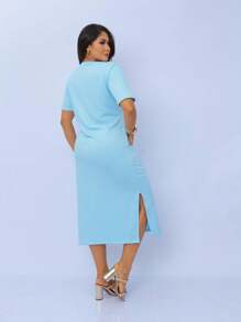 Midi Sweatshirt Dress With Front Pockets - Stylish And Modern | Fashion 2024 - 淺藍色 - 查看 5