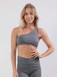 Akira Fitness Women's One Shoulder Top Without Padded Fitness Mula Manca - 灰色 - 查看 1