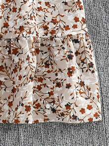 Bộ áo khoác nhung kẻ sọc và váy yếm in hoa cho bé gái tuổi teen, thường ngày mùa xuân thu - Cà phê nâu - Xem 7