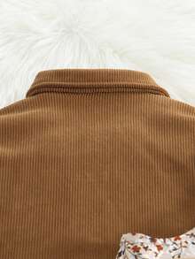 Bộ áo khoác nhung kẻ sọc và váy yếm in hoa cho bé gái tuổi teen, thường ngày mùa xuân thu - Cà phê nâu - Xem 4