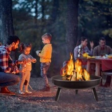 YUENFONG Feuerschale Runde Ø 80 cm mit Wasserablaufbohrung, Feuerstelle Garten für den Terrasse und Balkon, Feuertonne und Feuerkorb, Metall Feuerschalen für Heizung/BBQ
