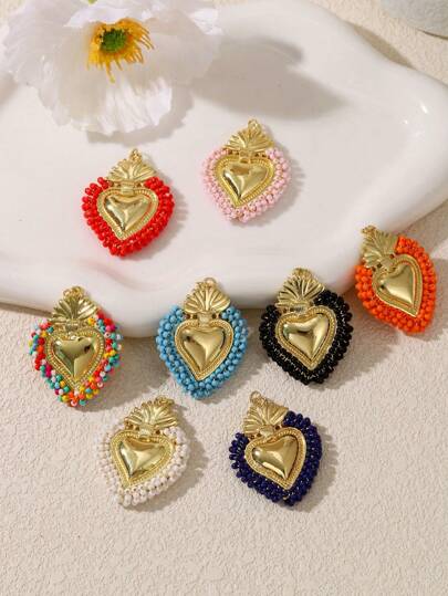 1 pezzo Accessori per la creazione di gioielli di moda eleganti, stile boemo retrò, decorazione natalizia, perline di riso intrecciate in metallo a forma di cuore personalizzate, di lusso e dolci